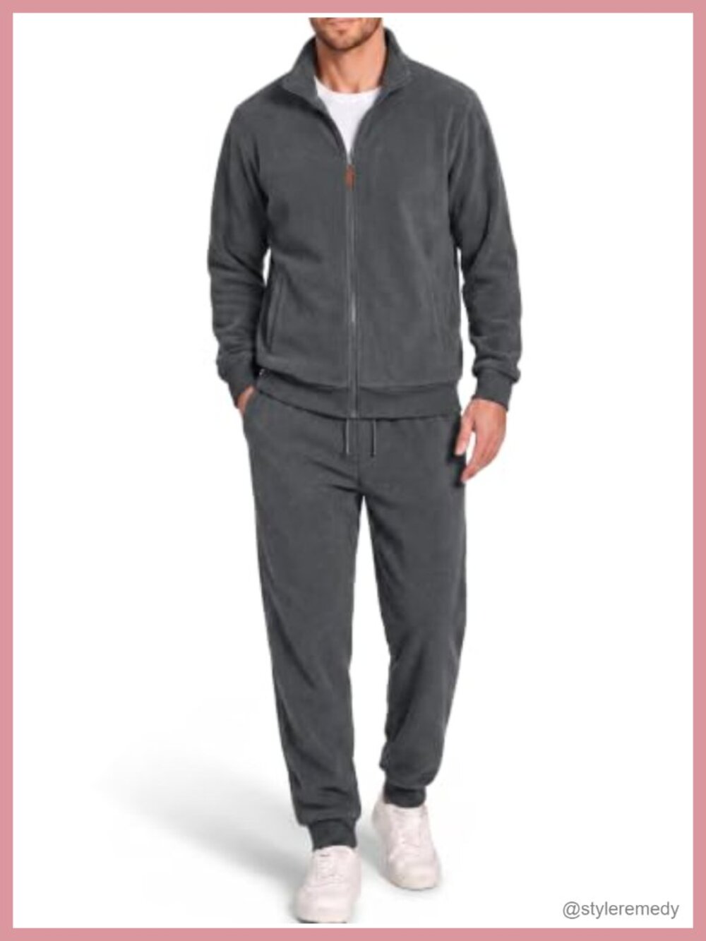 Men's Fuzzy Fleece Full Zip Tracksuit Sweatsuit 2 Piece Set